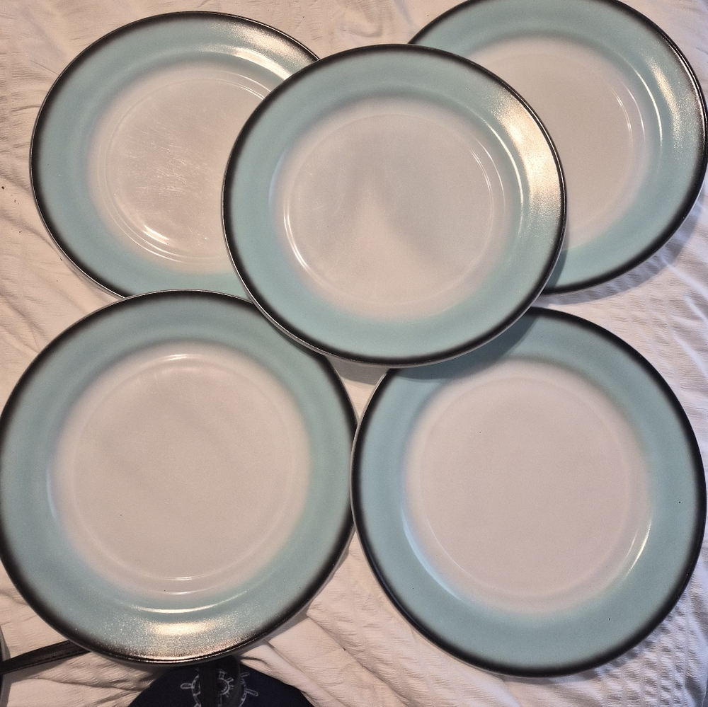 10 Pieces Hazel-Atlas Turquoise Ovide Pattern Plates RARE sizes